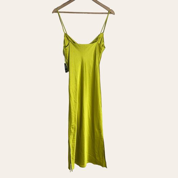 Express Satin Cowl Neck Midi Slip Dress in Lime Green Size Small - Picture 12 of 13